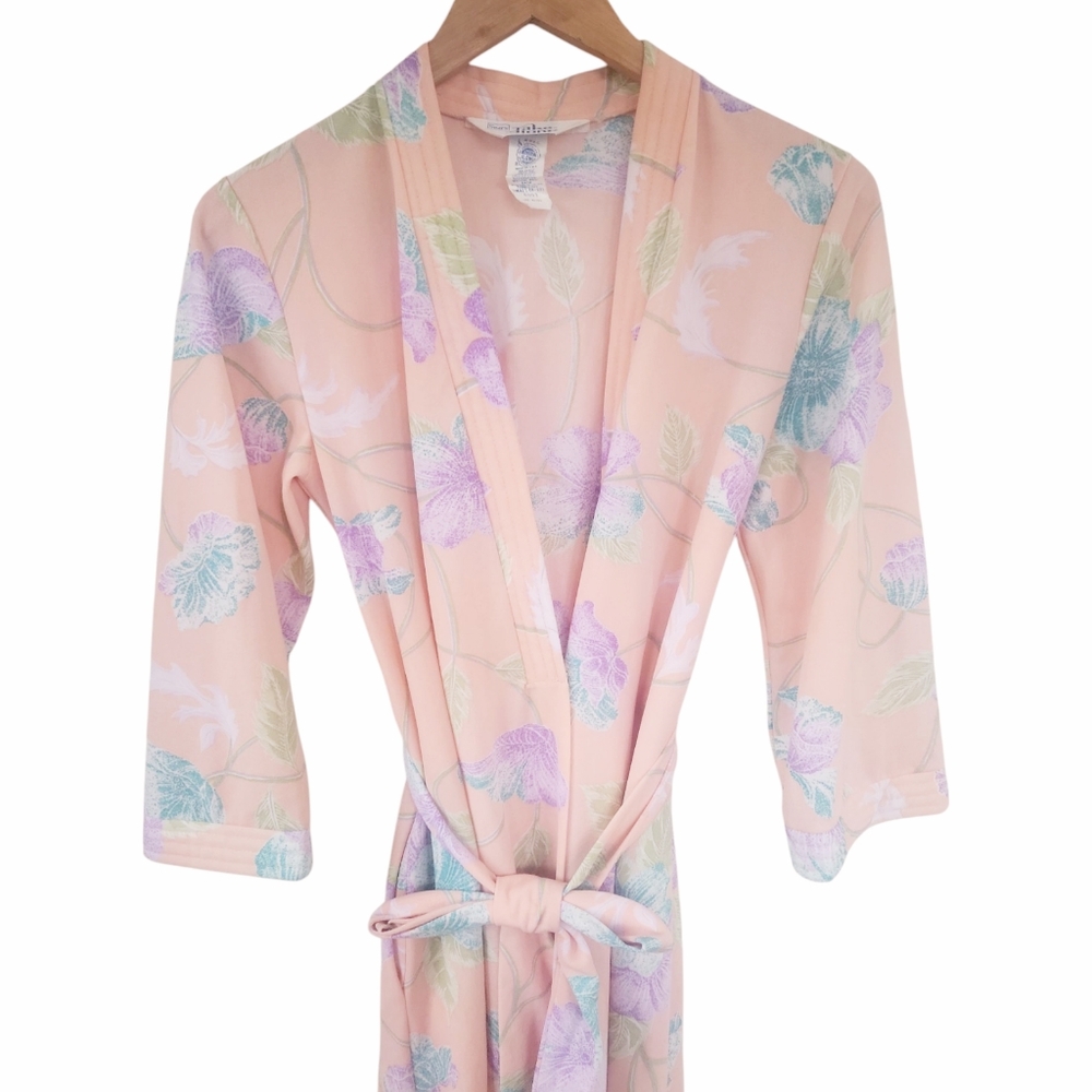 Vintage Sears Take- Along Peach Floral Dressing  Robe S/M